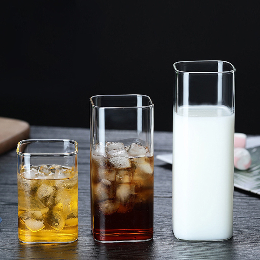 Square Glass Cups Highball Drinking Glasses for Water Wine Beer Cocktails Juice Iced Tea Coffee Mixed Drinks Kitchen Party Home