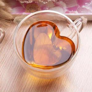 heart Love Shaped Double Wall Glass Mug Resistant Tea Mug Milk Lemon Juice Cup Drinkware Lover Coffee Cups