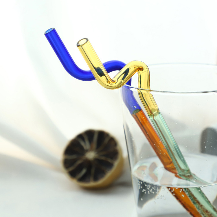 Heat Resistant Creative Colorful Juice Straw Colorful Glass Straw Transparent Glass Tube Lip Protecting Straw