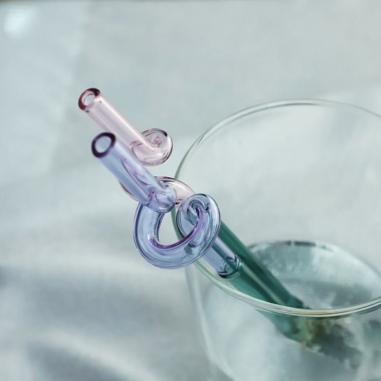 Heat Resistant Creative Colorful Juice Straw Colorful Glass Straw Transparent Glass Tube Lip Protecting Straw