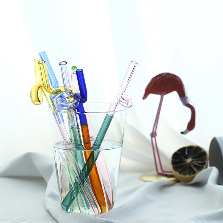 Heat Resistant Creative Colorful Juice Straw Colorful Glass Straw Transparent Glass Tube Lip Protecting Straw