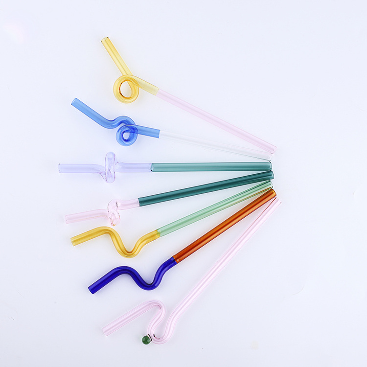 Heat Resistant Creative Colorful Juice Straw Colorful Glass Straw Transparent Glass Tube Lip Protecting Straw