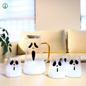 Halloween Glass Tea Sets High Borosilicate Heat Resistant Glass Tea pot Tea water glass set with Wooden Cover Clear Teapot