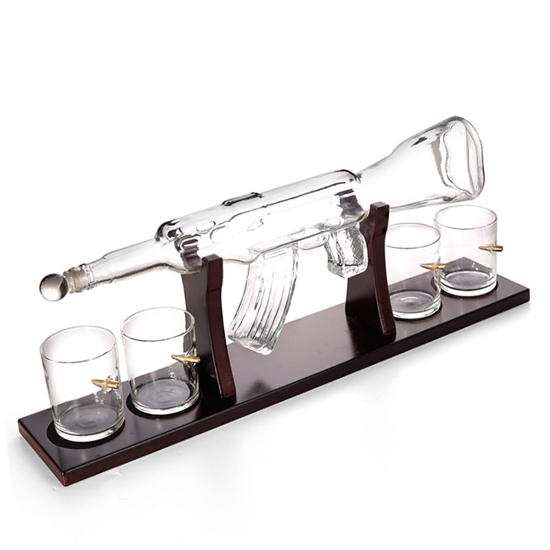 Crystal Glass AK47 Rifle Gun Whiskey Wine Decanter With 4 Whiskey Glasses Set For Liquor Whiskey Vodka Brandy