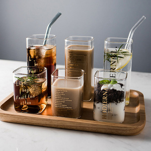 Square Glass Cups Highball Drinking Glasses for Water Wine Beer Cocktails Juice Iced Tea Coffee Mixed Drinks Kitchen Party Home