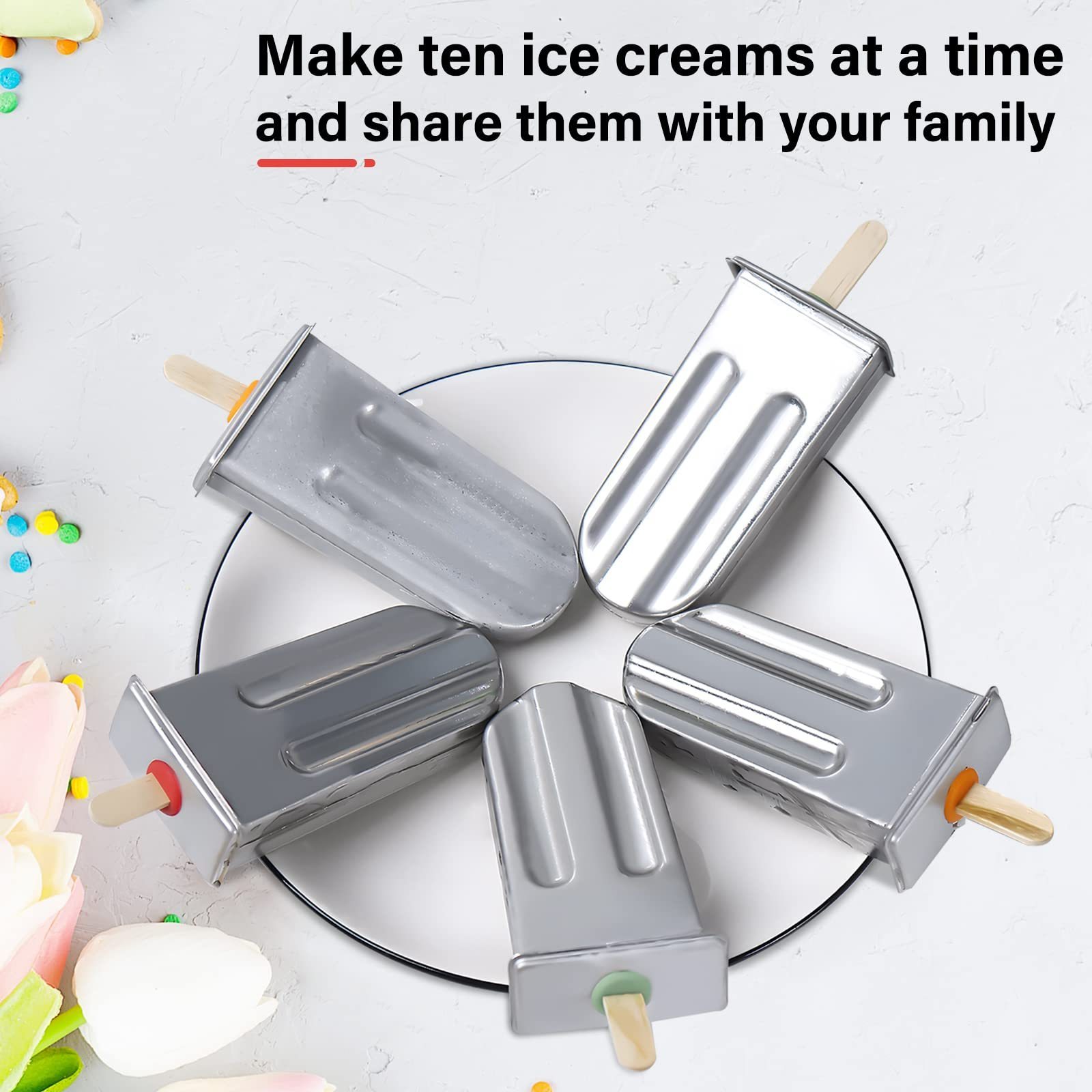 Wholesale Stainless Steel popsicle Molds Kit 10 Cavity Ice Pop Makers Mold with Rack & Sticks & Brush DIY Ice Cream Tools