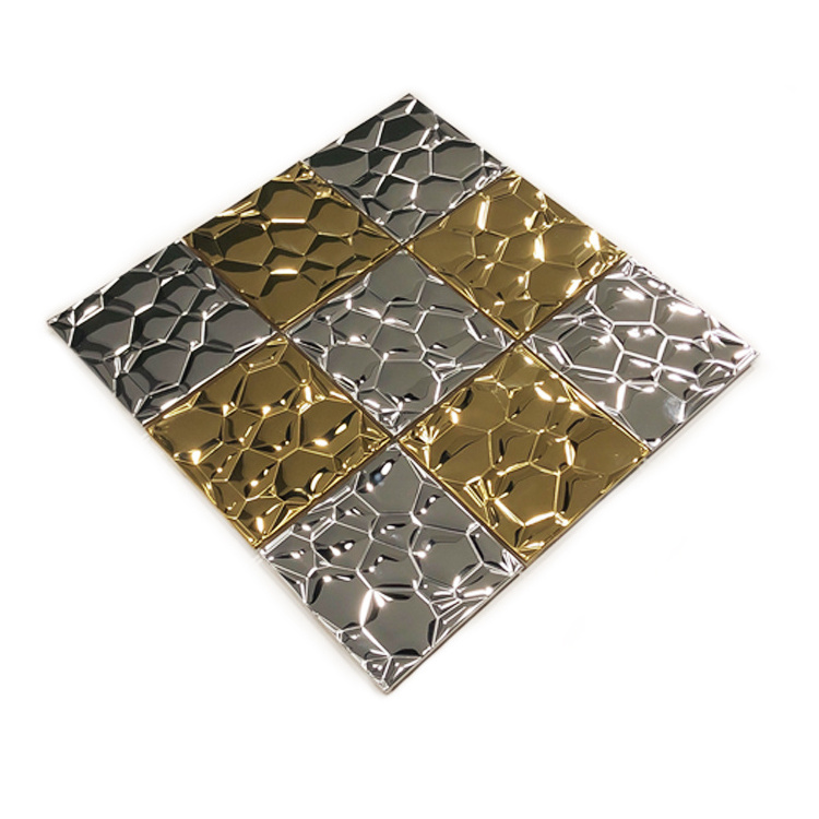 Double PVD sliver gold color coated mirror stamped stainless steel mosaic tile for sale