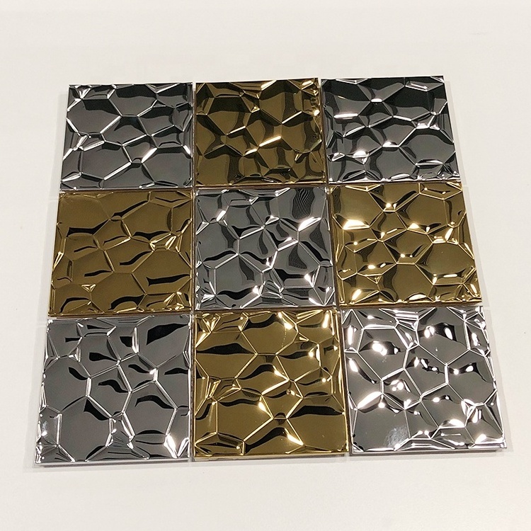 Double PVD sliver gold color coated mirror stamped stainless steel mosaic tile for sale