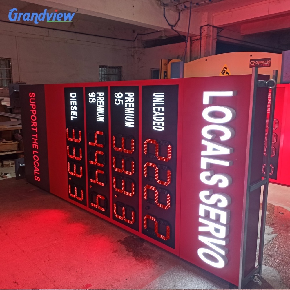 Illuminated fuel filling station logo pylon sign electronic LED petrol pricing displays