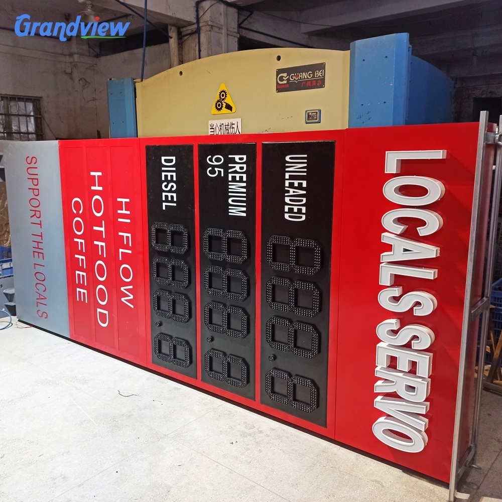 Illuminated fuel filling station logo pylon sign electronic LED petrol pricing displays