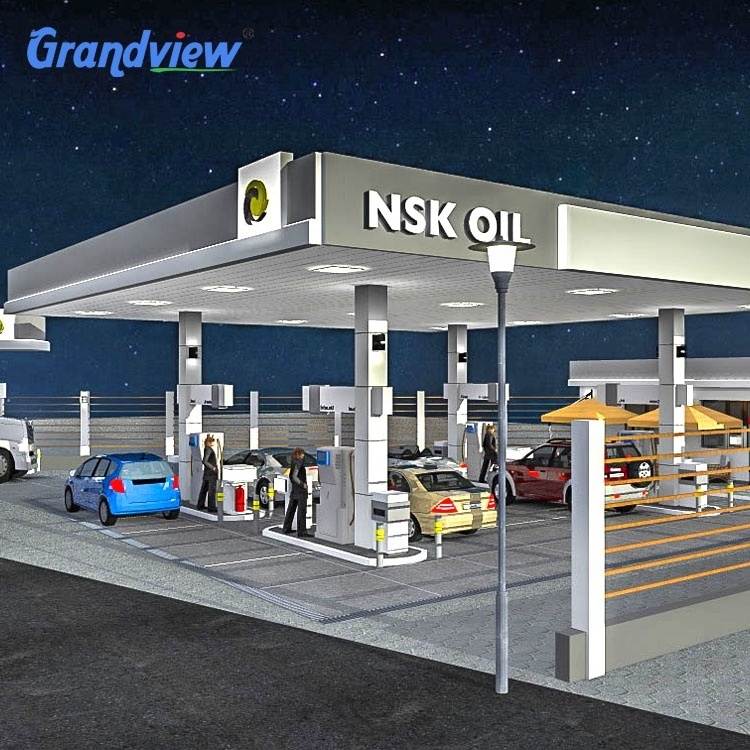 gasoline petrol stations advertising light up equipment canopy signages steel structure fascia canopy