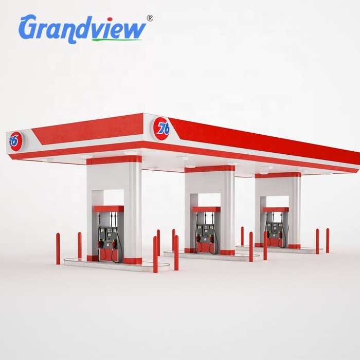 Construction Canopy Gas Station Led price pylon sign Roofing Led Lights Canopy Fascia Board Petrol Fuel Steel Structure