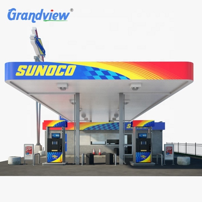 Construction Canopy Gas Station Led price pylon sign Roofing Led Lights Canopy Fascia Board Petrol Fuel Steel Structure