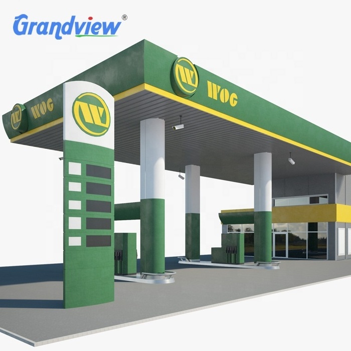 Construction Canopy Gas Station Led price pylon sign Roofing Led Lights Canopy Fascia Board Petrol Fuel Steel Structure