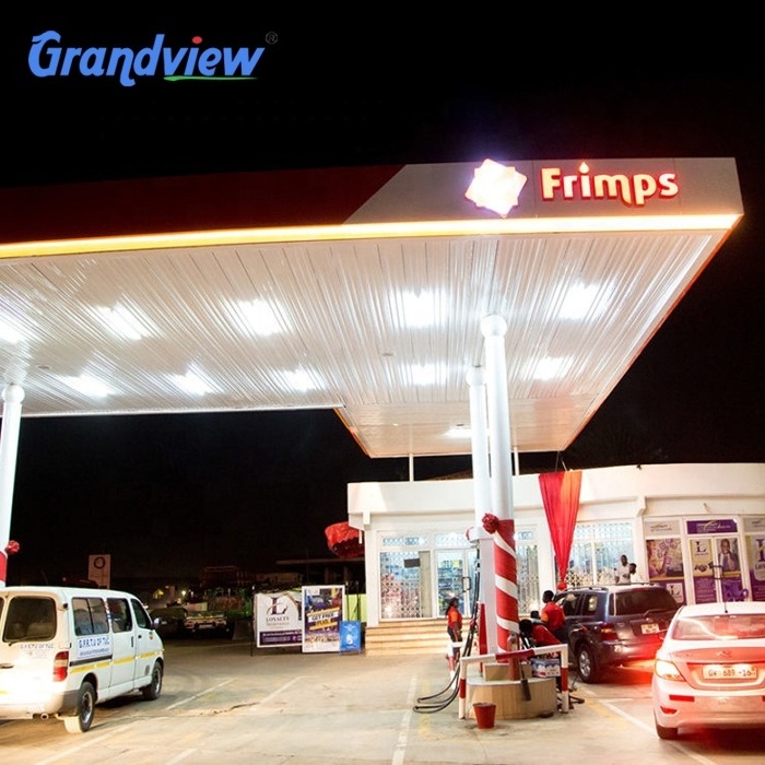 Construction Canopy Gas Station Led price pylon sign Roofing Led Lights Canopy Fascia Board Petrol Fuel Steel Structure