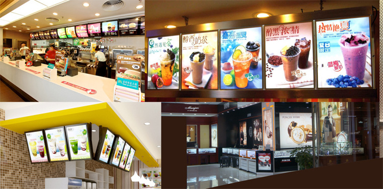 LED double sided ceiling hanging advertising aluminum poster frame light box for window display