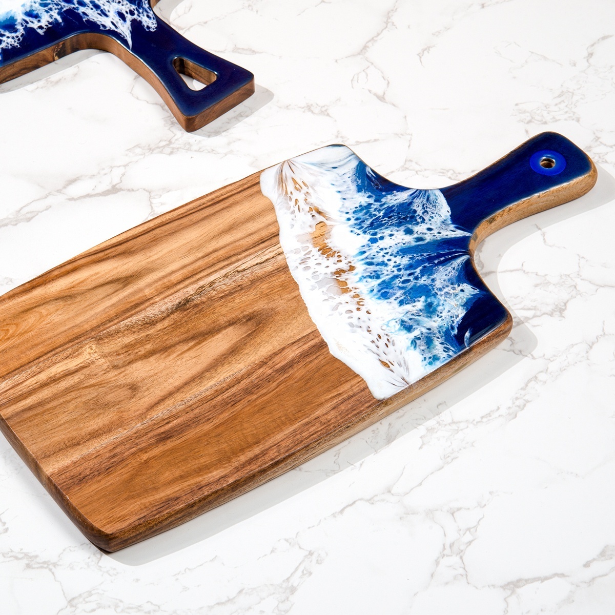 Epoxy Resin Acacia Wood Charcuterie Board Chopping Blocks  Ocean Beach Cheese Board Art Epoxy Resin Cutting Board with Handle