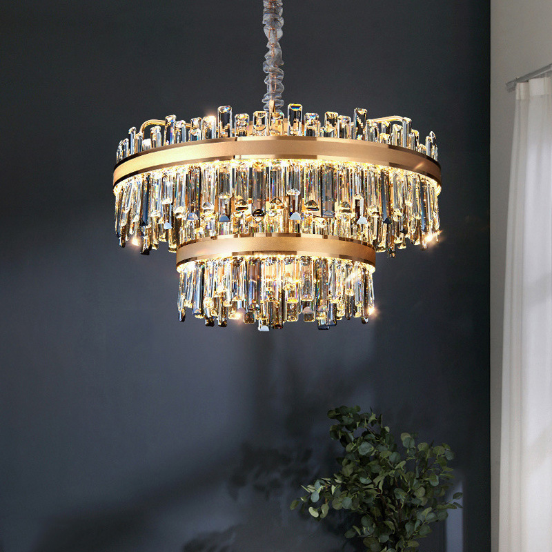 Modern hotel villa banquet decoration deluxe gold chandelier lamp k9 crystal luxury pendant light Luxury Chandeliers Lights