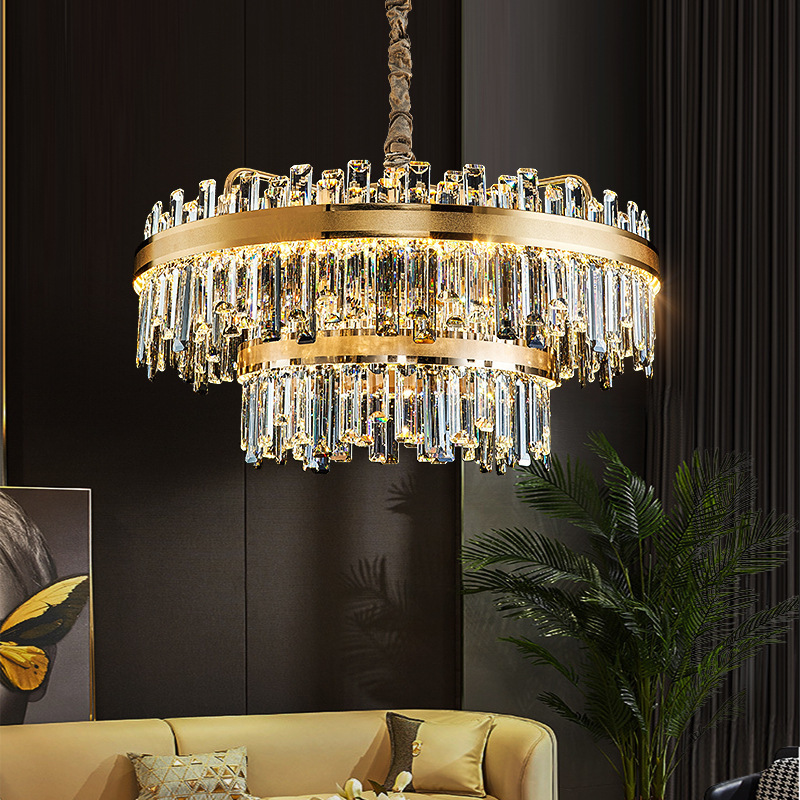 Modern hotel villa banquet decoration deluxe gold chandelier lamp k9 crystal luxury pendant light Luxury Chandeliers Lights