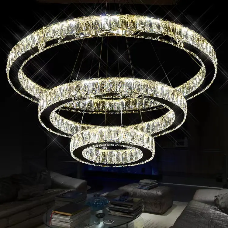 LED Crystal Chandelier Modern Ring Hanging Kitchen Lamp 3/2/1 Circle Dining Room Living Room Light Fixture 90 Wooden 180 50000