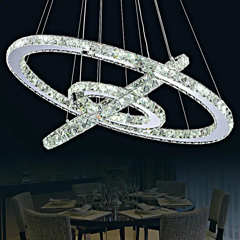 LED Crystal Chandelier Modern Ring Hanging Kitchen Lamp 3/2/1 Circle Dining Room Living Room Light Fixture 90 Wooden 180 50000