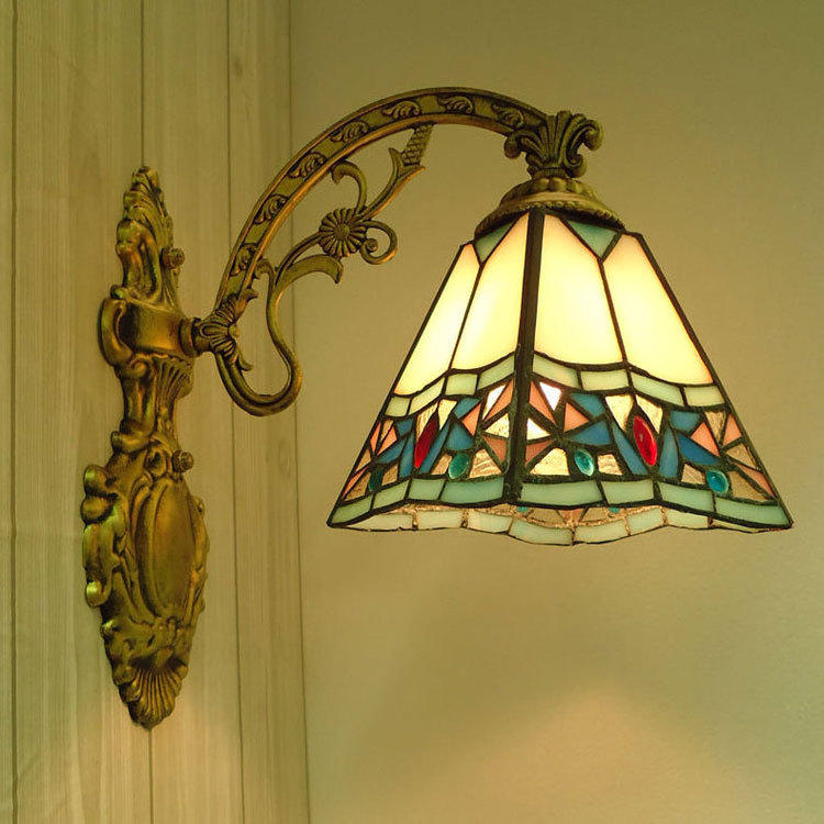 Tiffany Wall Sconce Stained Glass Sconces 1 Light Victorian Style Handmade Wall Light for Living Room Bedroom