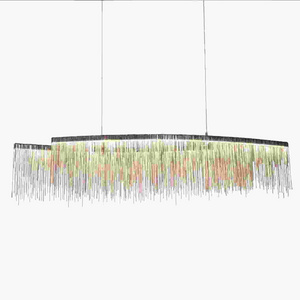 Long Modern Copper Chain Hanging Ceiling Pendant Lighting Modern Led Silver Lamps Tassel Dining Table Kitchen Chandelier 90 80