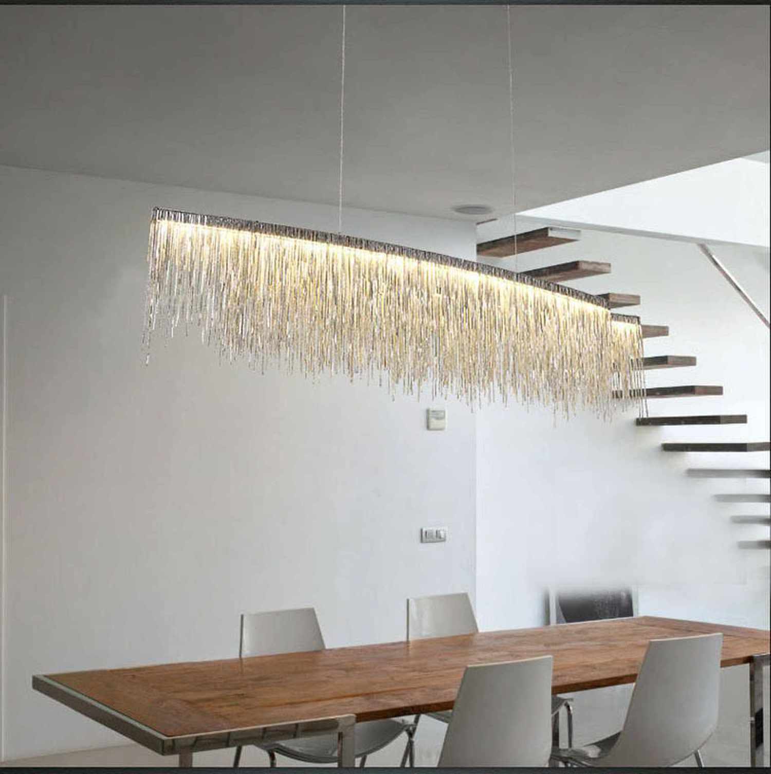 Long Modern Copper Chain Hanging Ceiling Pendant Lighting Modern Led Silver Lamps Tassel Dining Table Kitchen Chandelier 90 80