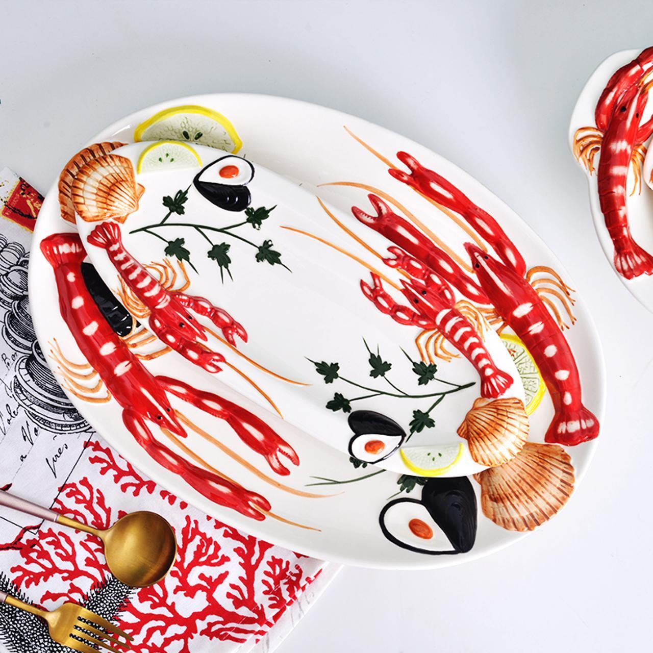 Good selling restaurant hotel decoration creative tableware serving plates red lobster ceramic dinnerware plate