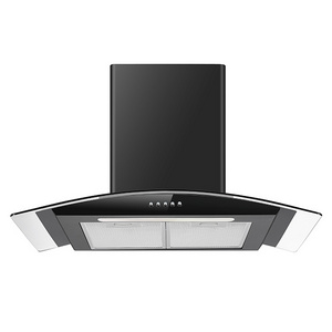 XH455 China Kitchen Range Hood Manufacturing Tempered Curved Glass Stainless Steel Chimney Baffle Filter