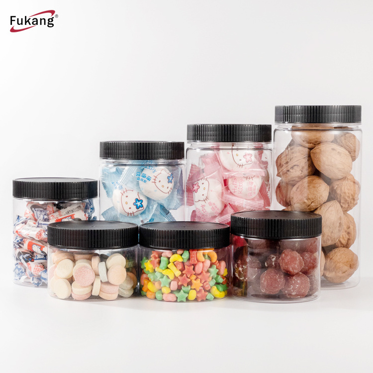 250Ml 350Ml 550Ml 600Ml 1000Ml Bpa-Free Containers Pet Plastic Food Storage Clear Cookie Round Jar With Lid For Candy Packaging