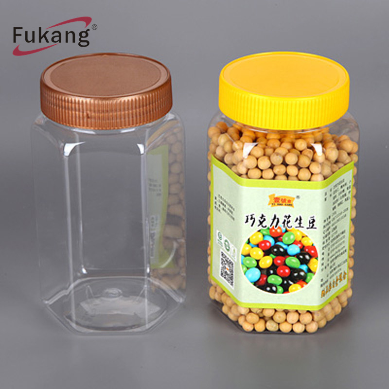 800cc 800ml jars hexagon shaped PET food plastic bottle/jar with lid Dongguan produce