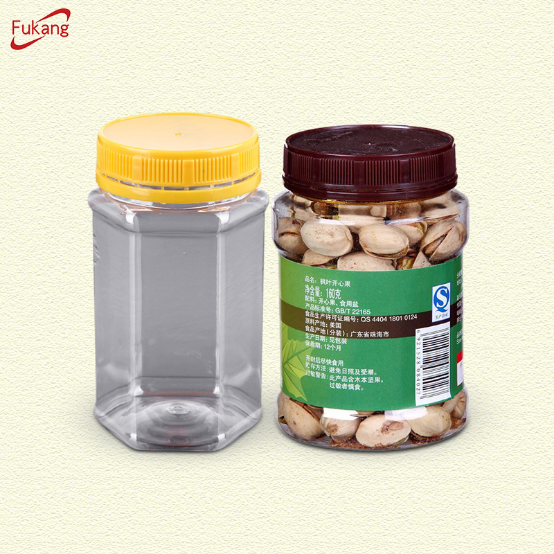 800cc 800ml jars hexagon shaped PET food plastic bottle/jar with lid Dongguan produce