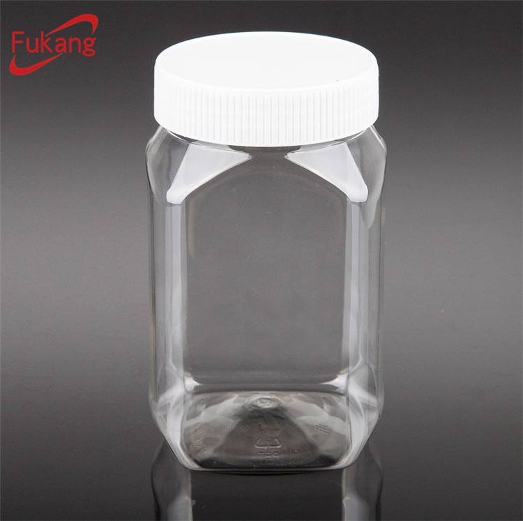 16oz Clear Square Plastic Jar Seal Jar with Screw Cap / Lid Food Grade Airtight PET Candy Jar ODM/OEM Manufacturer