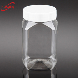 16oz Clear Square Plastic Jar Seal Jar with Screw Cap / Lid Food Grade Airtight PET Candy Jar ODM/OEM Manufacturer