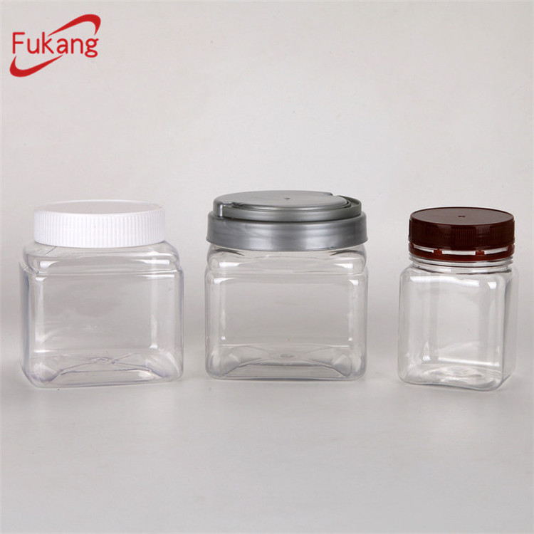 16oz Clear Square Plastic Jar Seal Jar with Screw Cap / Lid Food Grade Airtight PET Candy Jar ODM/OEM Manufacturer