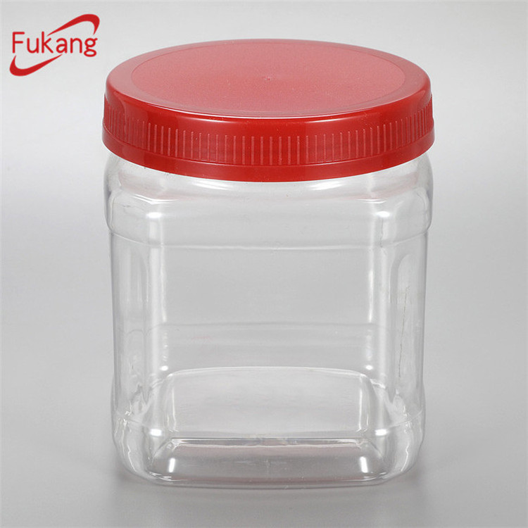 16oz Clear Square Plastic Jar Seal Jar with Screw Cap / Lid Food Grade Airtight PET Candy Jar ODM/OEM Manufacturer