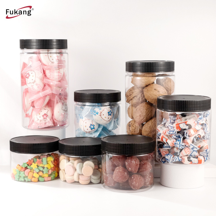 250Ml 350Ml 550Ml 600Ml 1000Ml Bpa-Free Containers Pet Plastic Food Storage Clear Cookie Round Jar With Lid For Candy Packaging