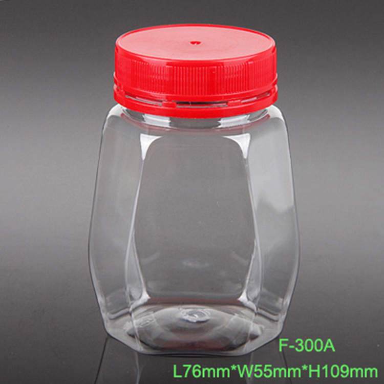 250ml hexagonal PET plastic, food grade jar container packaging sweet honey with custom made printing/