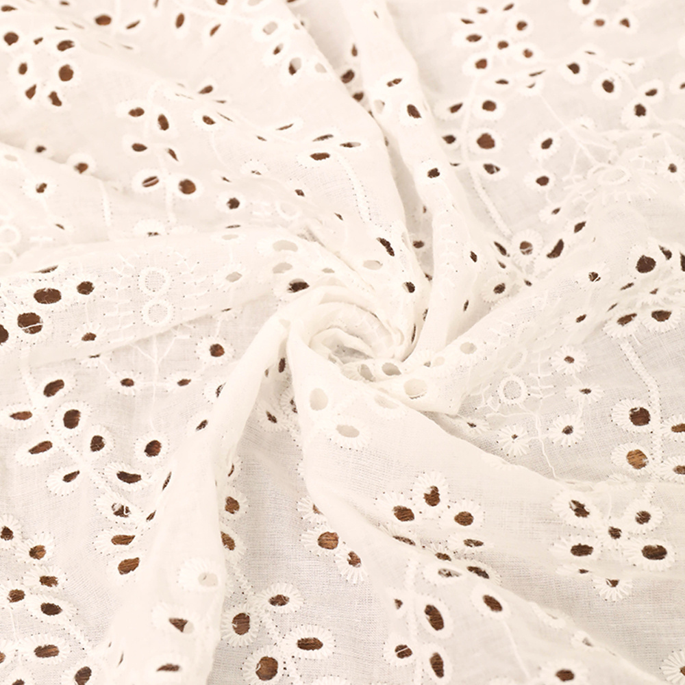 oem competitive price eyelet lace fabric eyelet fabric cotton embroidery white color eyelet embroidery fabric