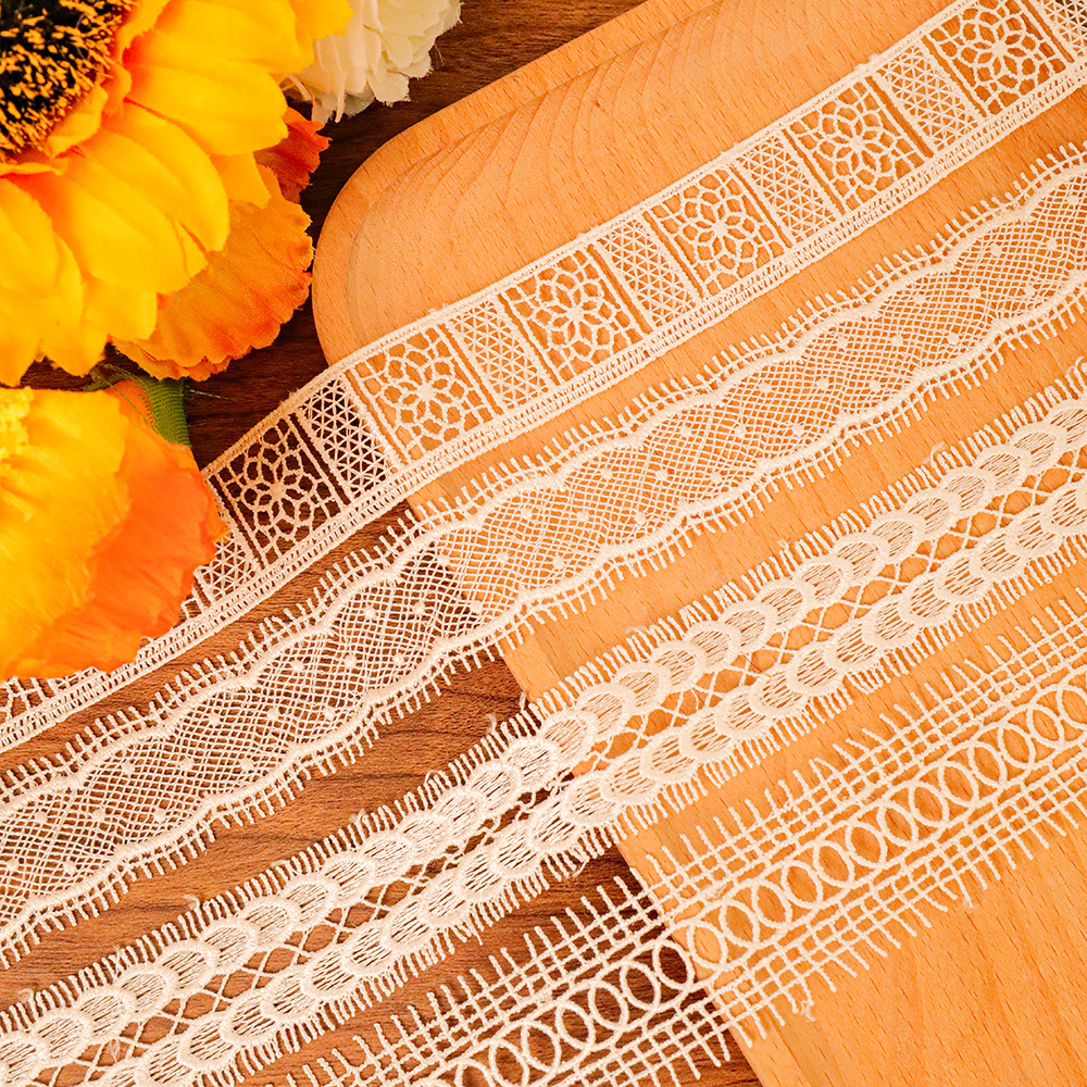 low price latest african lace fabric golden supplier custom swiss Mesh Voile woven Water Soluble flower Lace Fabric white bridal