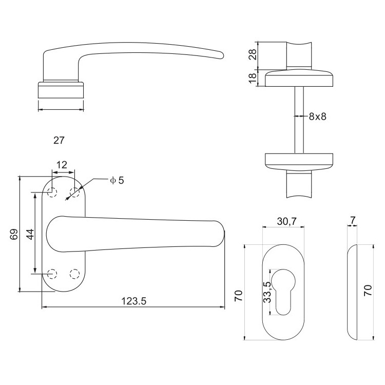 Low Price Good Quality Aluminium Double Sided Door Lock Handle With Cylinder Cover