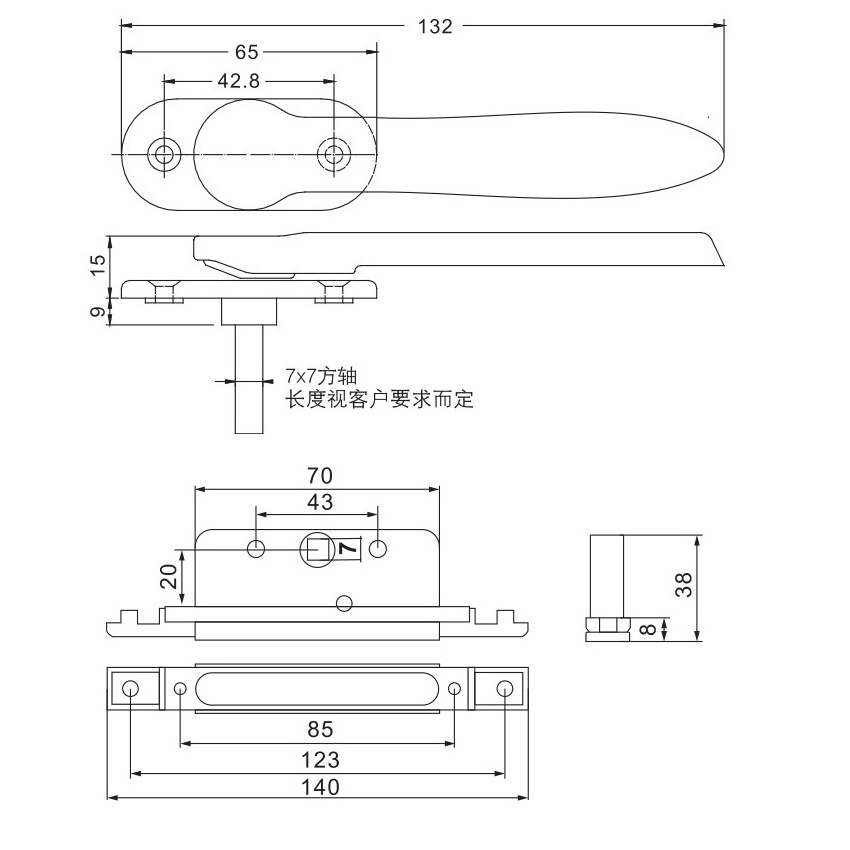 Professional Collapsible Door Handle For Aluminium Bi-fold Doors With Driving Lock Lock Case FZD001-5