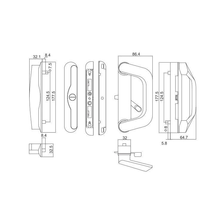 Luxury Zinc Sliding Door Locks Handle Key door security slide latch To Malaysia Philippines Fiji UAE Mauritius