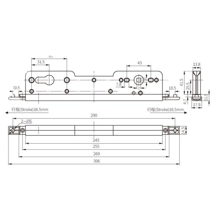 3045  two way transmission lock box body bidirectional drive lock case gear box for folding door To Thailand Malaysia