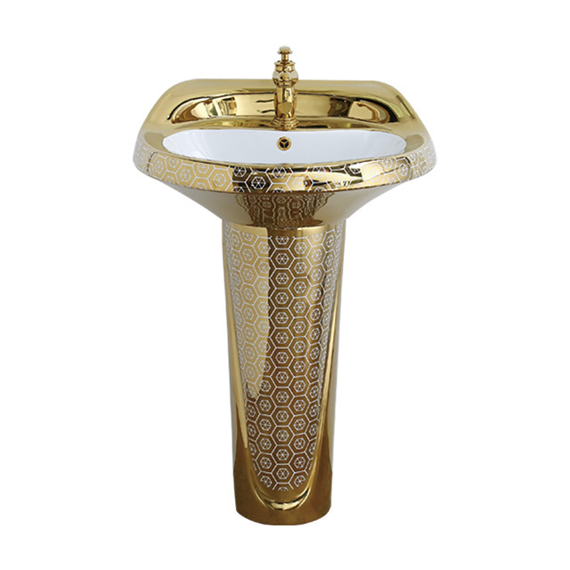 Electroplated Golden Color Modern Bathroom Sanitary Ware Luxury Wc Toilet Bowl And Pedestal Basin Sink Ceramic Gold Toilet Set