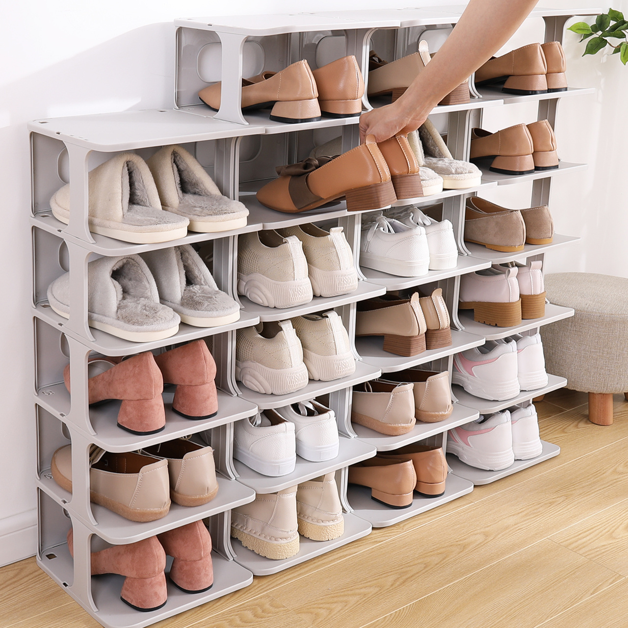 HAIXIN 3 in 2 Plastic Shoe Rack Shoe Storage Organizers DIY Plastic Multilayers Shoe Rack