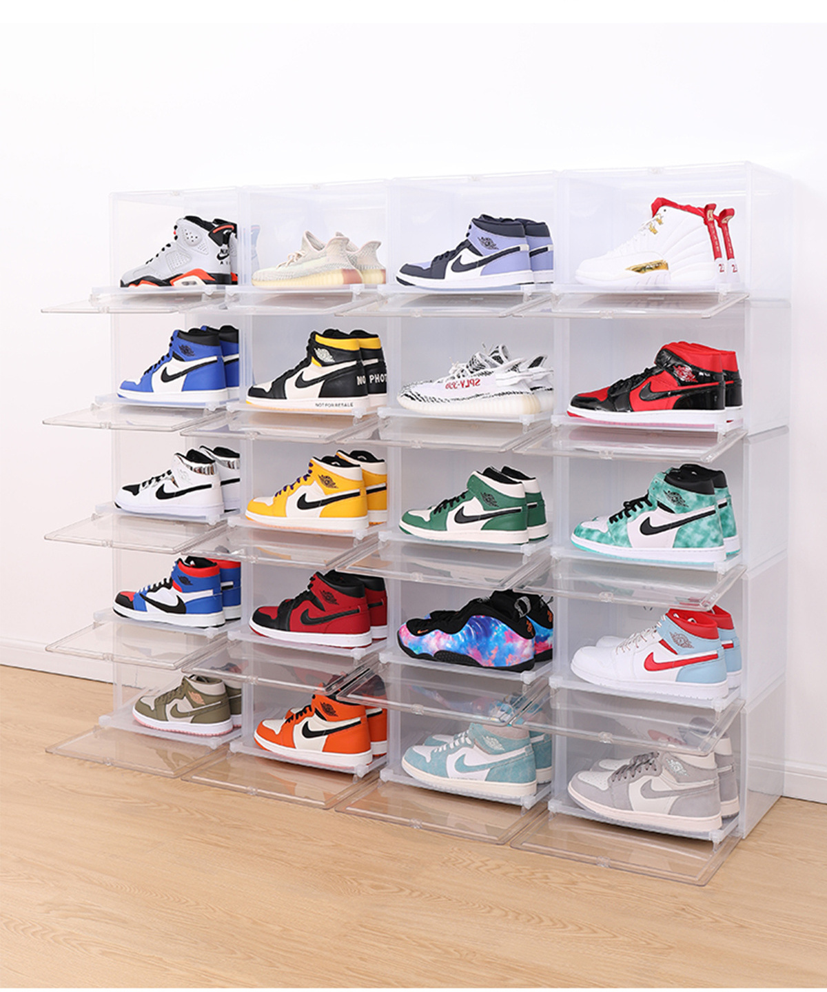 Haixin Drop Front Stackable Shoe Box Sneaker Crates Wholesale Shoe Case Custom Clear Transparent Sneaker Box