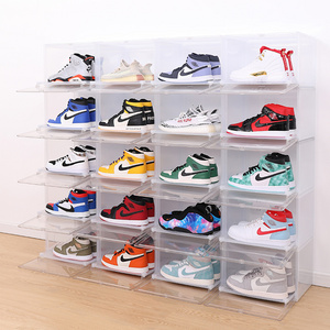 Haixin Drop Front Stackable Shoe Box Sneaker Crates Wholesale Shoe Case Custom Clear Transparent Sneaker Box