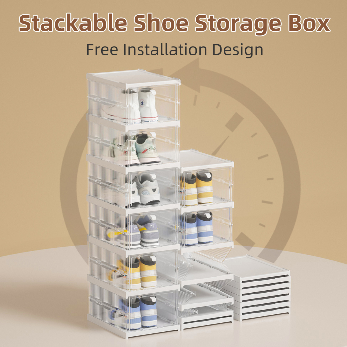 Haixin Free Installation Living Room Furniture Transparent Shoe Racks Stackable Shoe Storage Box